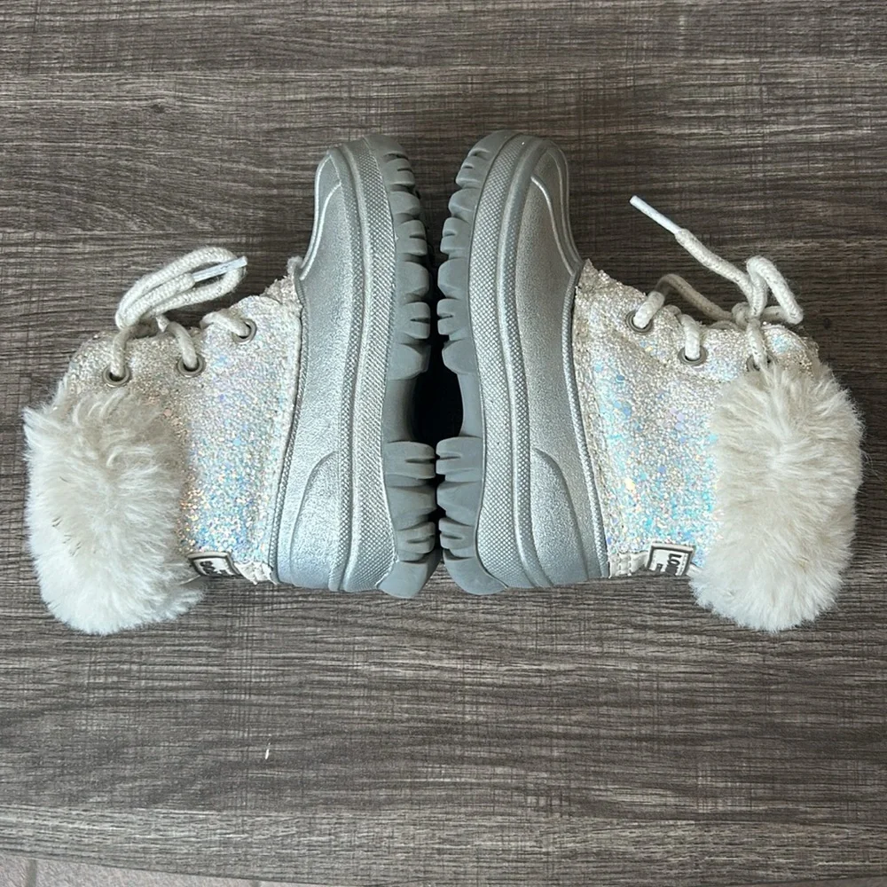 London Fog Girls Lil Tadley White Glitter Faux‎ Fur Winter Snow Boots Glam 7
